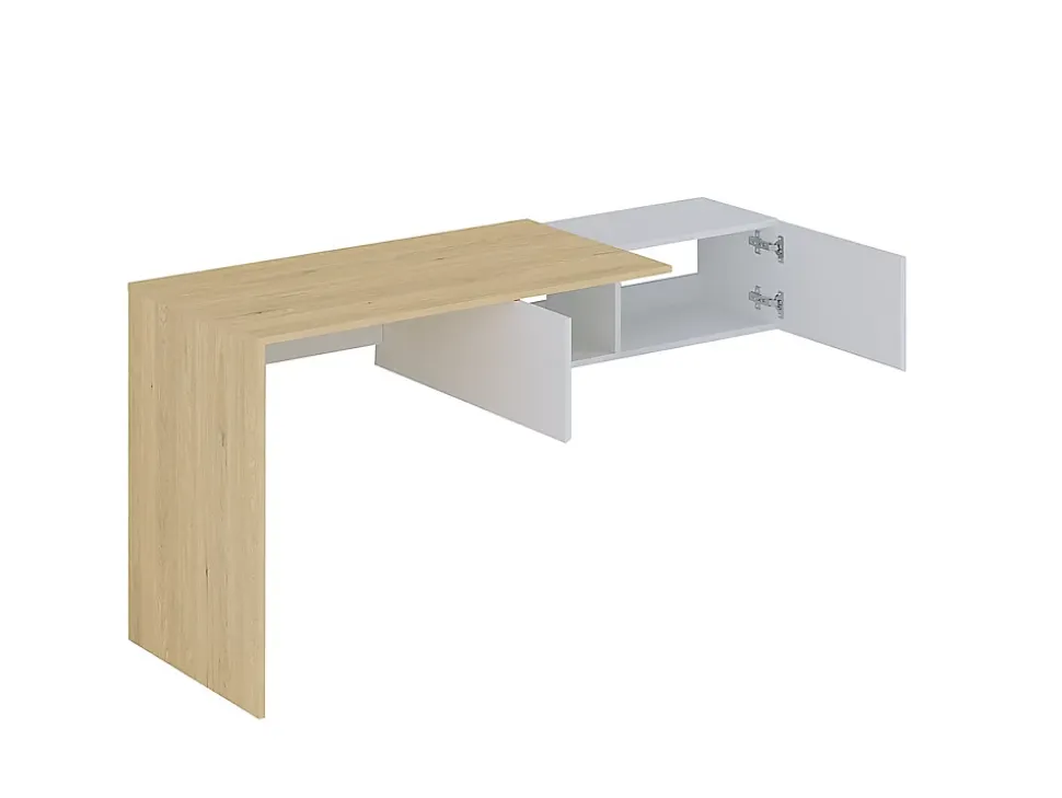 Bureau console suspendu avec 2 placards - Coloris : Naturel et blanc - MOLAWA
