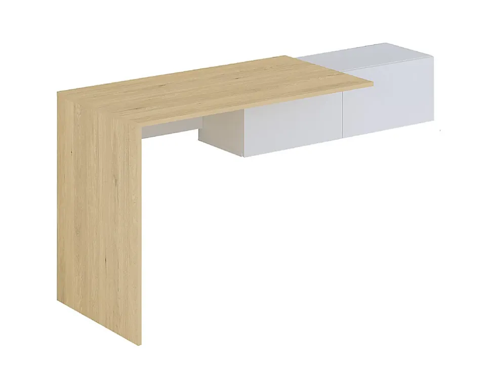 Bureau console suspendu avec 2 placards - Coloris : Naturel et blanc - MOLAWA