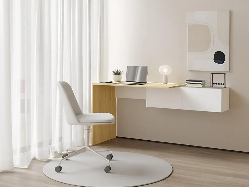 Bureau console suspendu avec 2 placards - Coloris : Naturel et blanc - MOLAWA