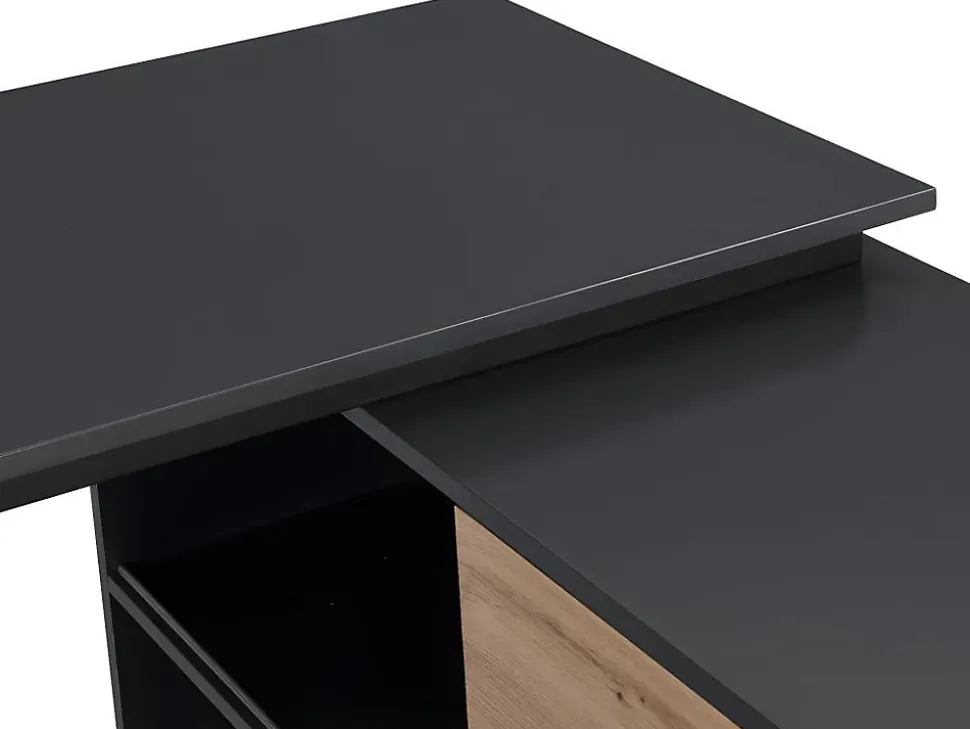 Bureau d'angle avec 2 porte coulissantes - MDF - Coloris : Naturel et noir - COLIOBA