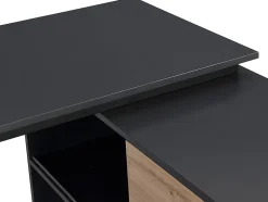 Bureau d'angle avec 2 porte coulissantes - MDF - Coloris : Naturel et noir - COLIOBA