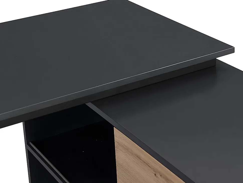 Bureau d'angle avec 2 porte coulissantes - MDF - Coloris : Naturel et noir - COLIOBA