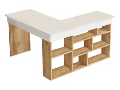 Bureau d'angle avec rangements - Coloris : Blanc et naturel - LILEUL