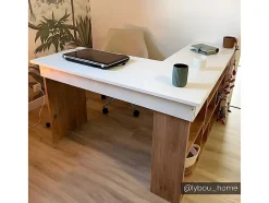 Bureau d'angle avec rangements - Coloris : Blanc et naturel - LILEUL
