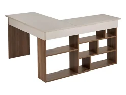 Bureau d'angle avec rangements - Coloris : Beige et naturel foncé - LILEUL