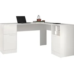 Bureau d'angle blanc ACTUAL DIFFUSION 160 x 134,5 x 78,5 cm - 2 caissons, 2 portes, 1 tiroir