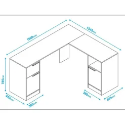 Bureau d'angle blanc ACTUAL DIFFUSION 160 x 134,5 x 78,5 cm - 2 caissons, 2 portes, 1 tiroir