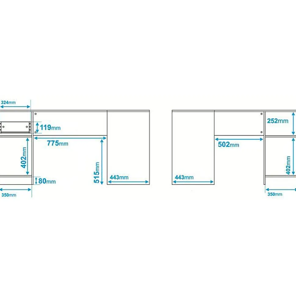 Bureau d'angle blanc ACTUAL DIFFUSION 160 x 134,5 x 78,5 cm - 2 caissons, 2 portes, 1 tiroir