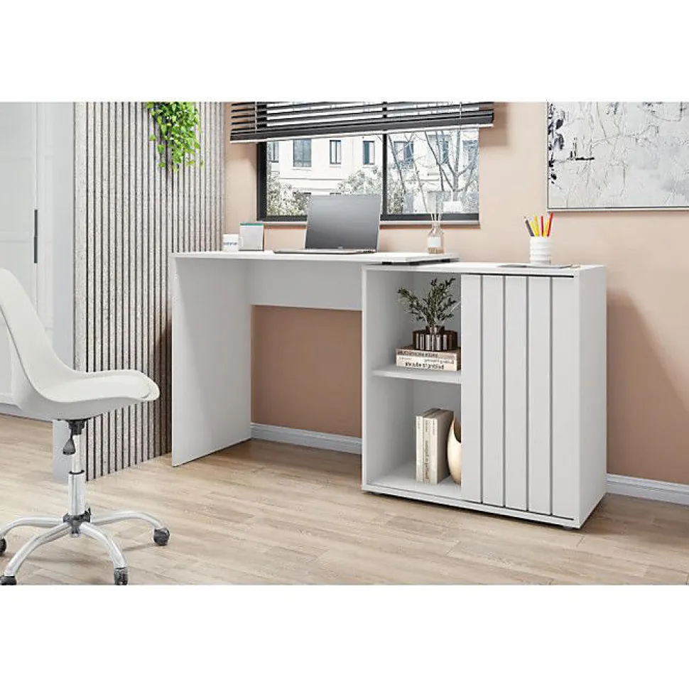 Bureau d'angle Blanc Armoirette 1 Porte 3 Niches L 139.9 H 75 P 45.1 cm - L 139.9 x l 45.1 x H 75 cm