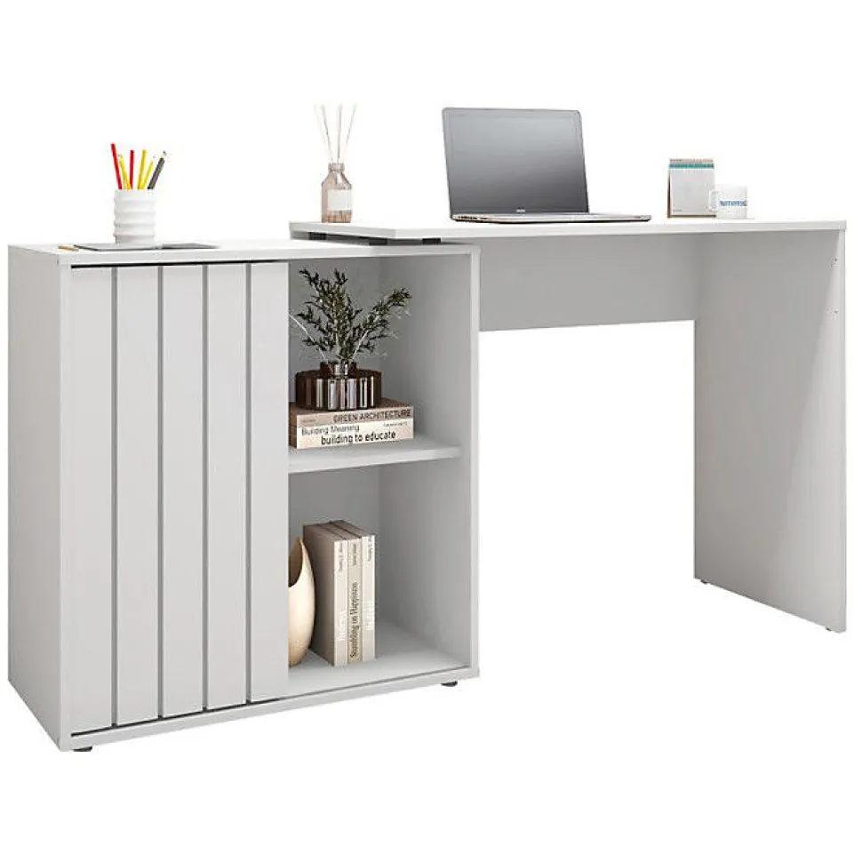 Bureau d'angle Blanc Armoirette 1 Porte 3 Niches L 139.9 H 75 P 45.1 cm - L 139.9 x l 45.1 x H 75 cm