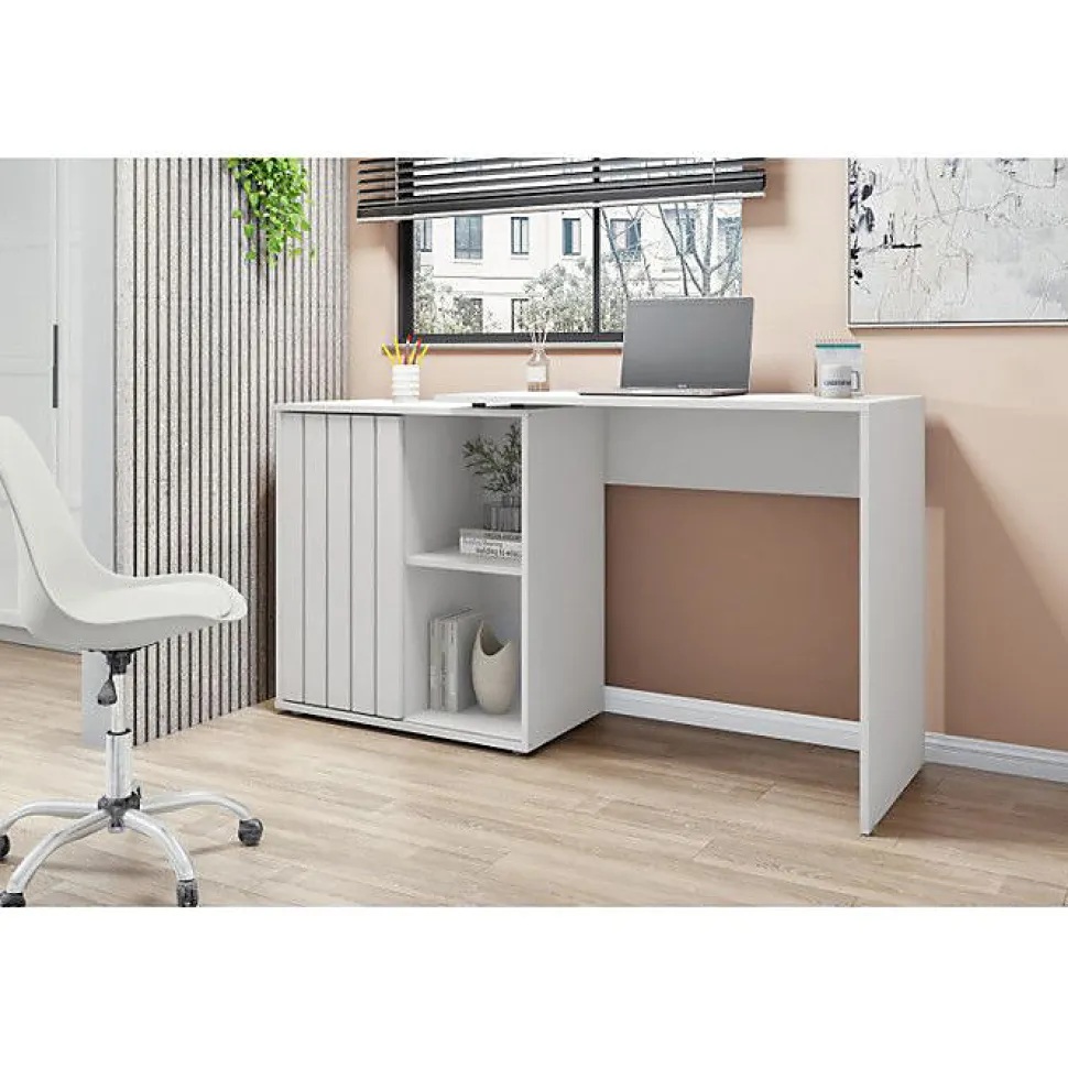 Bureau d'angle Blanc Armoirette 1 Porte 3 Niches L 139.9 H 75 P 45.1 cm - L 139.9 x l 45.1 x H 75 cm
