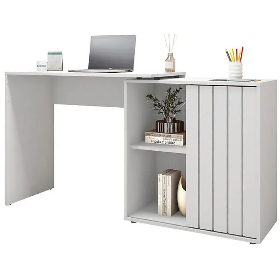 Bureau d'angle Blanc Armoirette 1 Porte 3 Niches L 139.9 H 75 P 45.1 cm - L 139.9 x l 45.1 x H 75 cm
