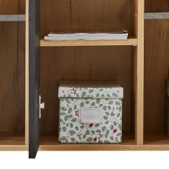 Bureau d'angle CARMEN avec meuble de rangement, décor chêne sauvage et béton foncé