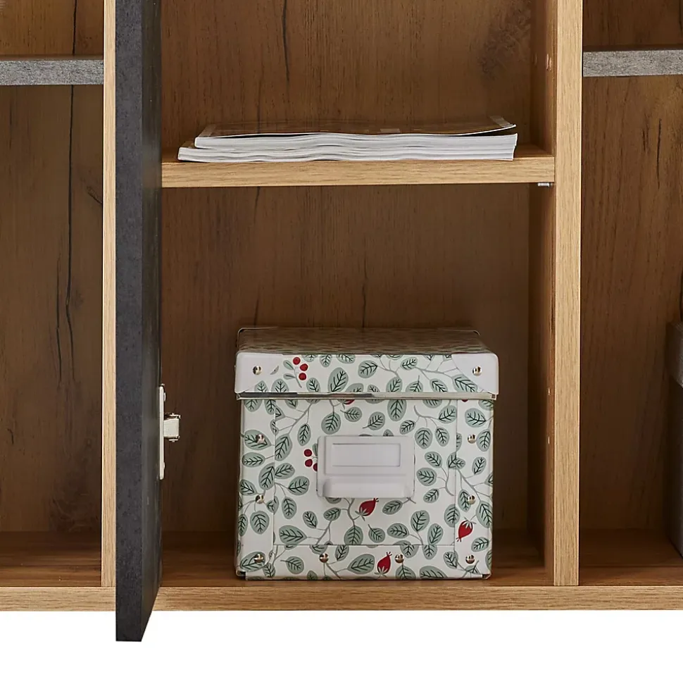 Bureau d'angle CARMEN avec meuble de rangement, décor chêne sauvage et béton foncé