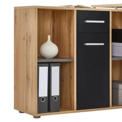 Bureau d'angle CARMEN avec meuble de rangement, décor chêne sauvage et béton foncé