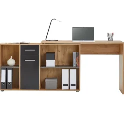 Bureau d'angle CARMEN avec meuble de rangement, décor chêne sauvage et béton foncé