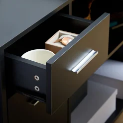 Bureau d'angle CARMEN avec meuble de rangement, décor noir mat