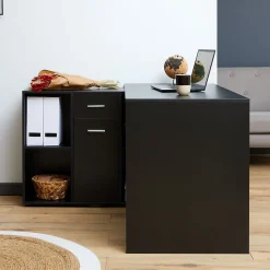 Bureau d'angle CARMEN avec meuble de rangement, décor noir mat