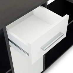 Bureau d'angle CARMEN avec meuble de rangement, décor béton foncé et blanc mat