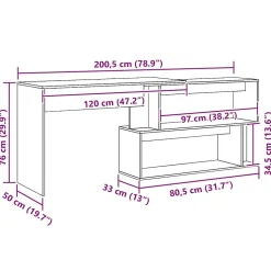 Bureau d'angle chêne artisanal 200,5x50x76 cm bois d'ingénierie vidaXL