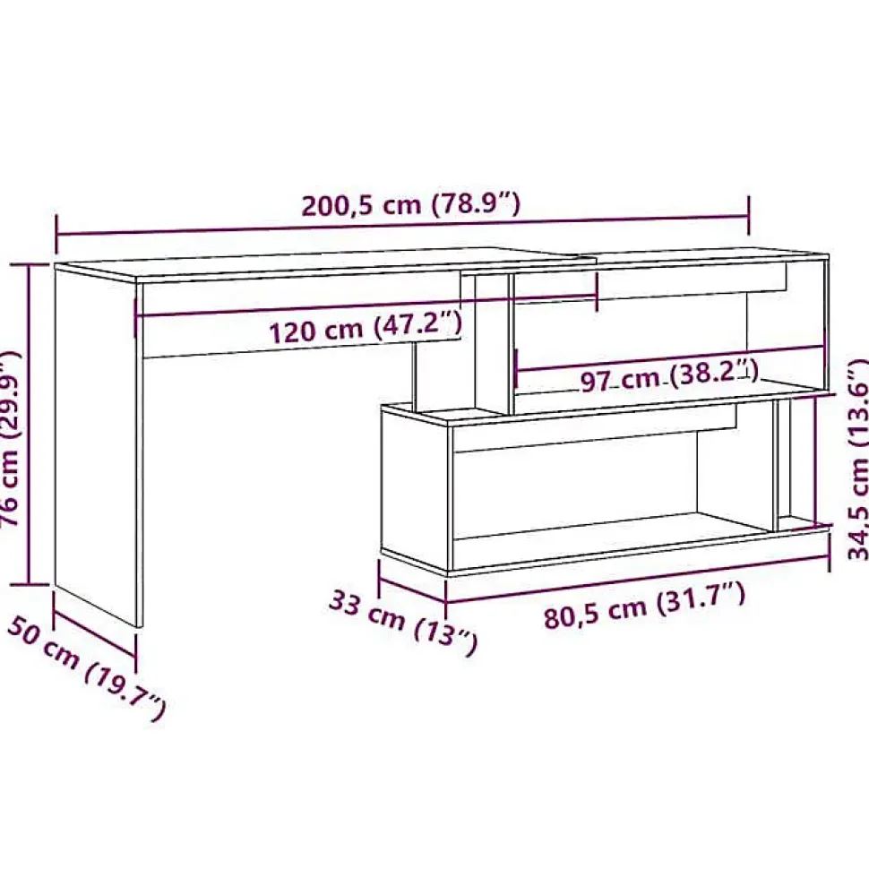 Bureau d'angle chêne artisanal 200,5x50x76 cm bois d'ingénierie vidaXL