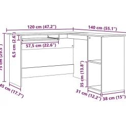 Bureau d'angle chêne artisanal 120x140x75 cm bois d'ingénierie vidaXL