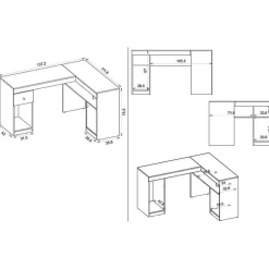 Bureau d'Angle Chêne et Blanc Caisson et Rangement L 137.2 H 75.5 P 111.6 cm - L 137.2 x l 111.6 x H 75.5 cm
