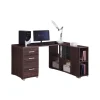 Bureau dangle contemporain IZMIR Coloris noyer et gris 9 espaces de rangement