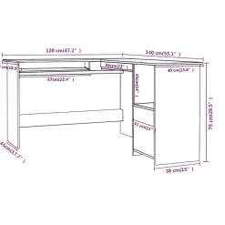 Bureau d'angle en forme de L Blanc 120x140x75 cm vidaXL