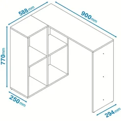 Bureau d'Angle et Rayonnage Blanc L 90 H 77 P 58.8 cm - L 90 x l 58.8 x H 77 cm