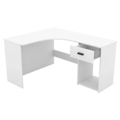 Bureau dangle LOUANE Blanc mat Design moderne avec caisson et niche de rangement