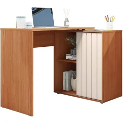 Bureau d'angle Miel et Blanc Armoirette 1 Porte 3 Niches L 139.9 H 75 P 45.1 cm - L 139.9 x l 45.1 x H 75 cm