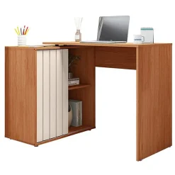 Bureau d'angle Miel et Blanc Armoirette 1 Porte 3 Niches L 139.9 H 75 P 45.1 cm - L 139.9 x l 45.1 x H 75 cm