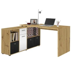 Bureau d'Angle Modulable avec Caisson, Tiroir et Étagères de Rangements - Lex
