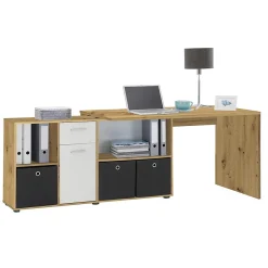 Bureau d'Angle Modulable avec Caisson, Tiroir et Étagères de Rangements - Lex