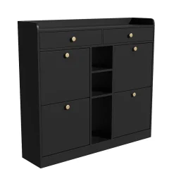 Bureau d'angle pliable 2-en-1 avec buffet, chargeur sans fil, roulettes et sécurité anti-basculement, blanc brillant, 115x27x93 cm