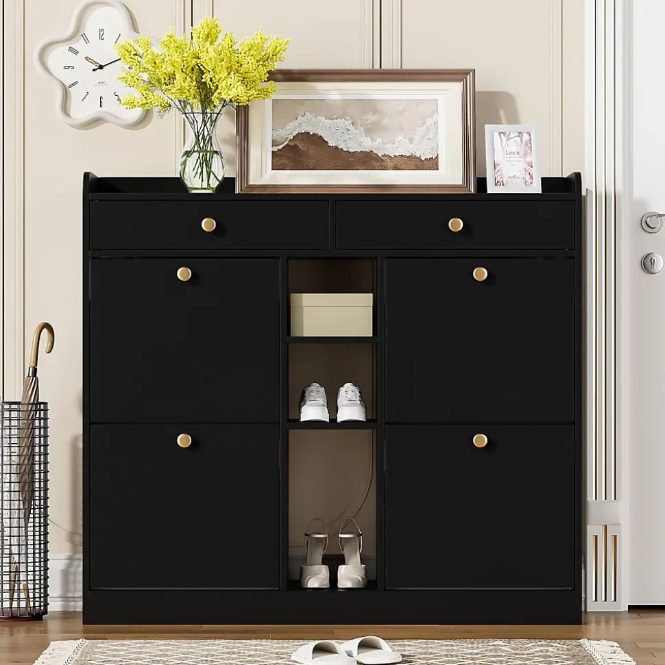 Bureau d'angle pliable 2-en-1 avec buffet, chargeur sans fil, roulettes et sécurité anti-basculement, blanc brillant, 115x27x93 cm