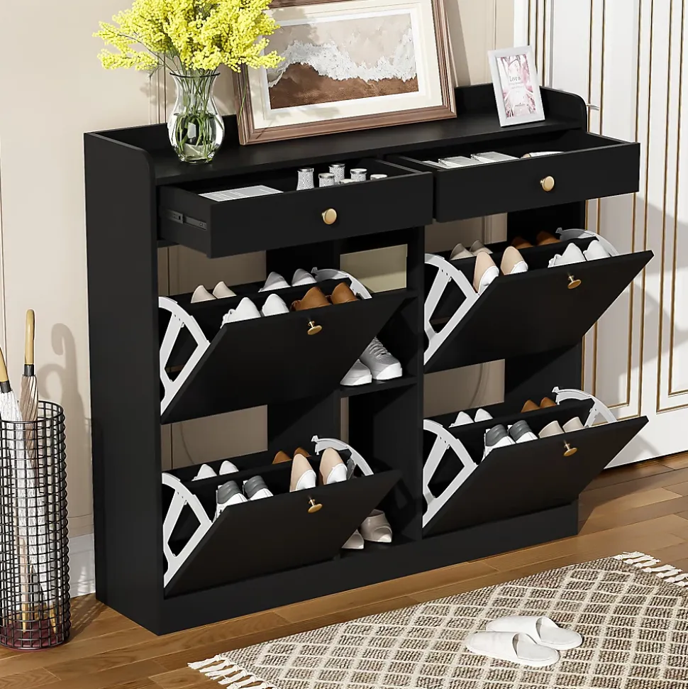 Bureau d'angle pliable 2-en-1 avec buffet, chargeur sans fil, roulettes et sécurité anti-basculement, blanc brillant, 115x27x93 cm