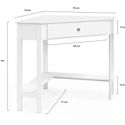 Bureau d'angle REMI blanc gain de place bureau informatique avec rangements et 1 tiroir