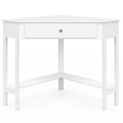 Bureau d'angle REMI blanc gain de place bureau informatique avec rangements et 1 tiroir