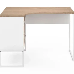 Bureau d'angle ROB blanc et façon hêtre niche de rangement et porte design industriel