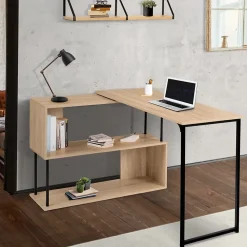 Bureau d'angle rotatif 180 DETROIT étagère forme S design industriel