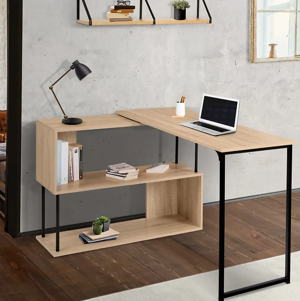 Bureau d'angle rotatif 180 DETROIT étagère forme S design industriel