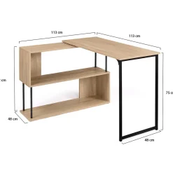 Bureau d'angle rotatif 180 DETROIT étagère forme S design industriel