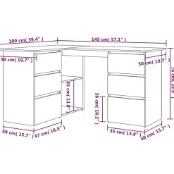 Bureau d'angle vieux bois 145x100x76 cm bois d'ingénierie vidaXL