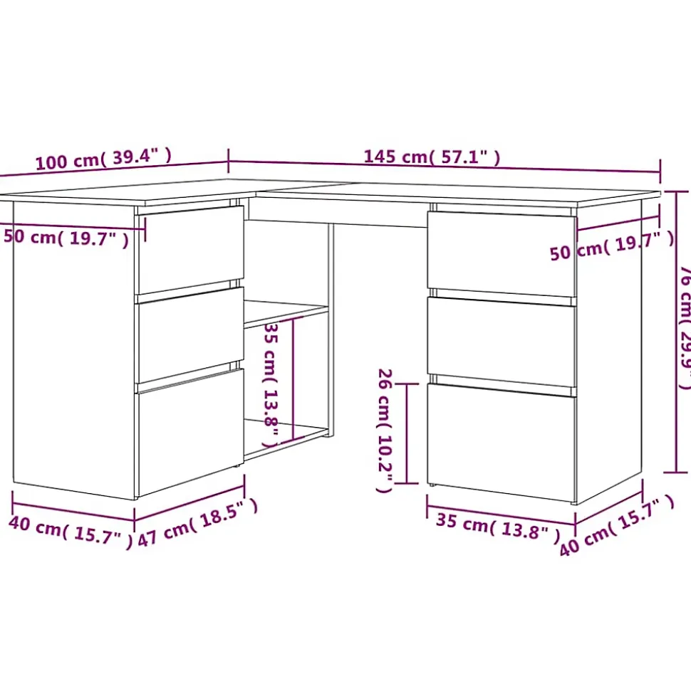Bureau d'angle vieux bois 145x100x76 cm bois d'ingénierie vidaXL
