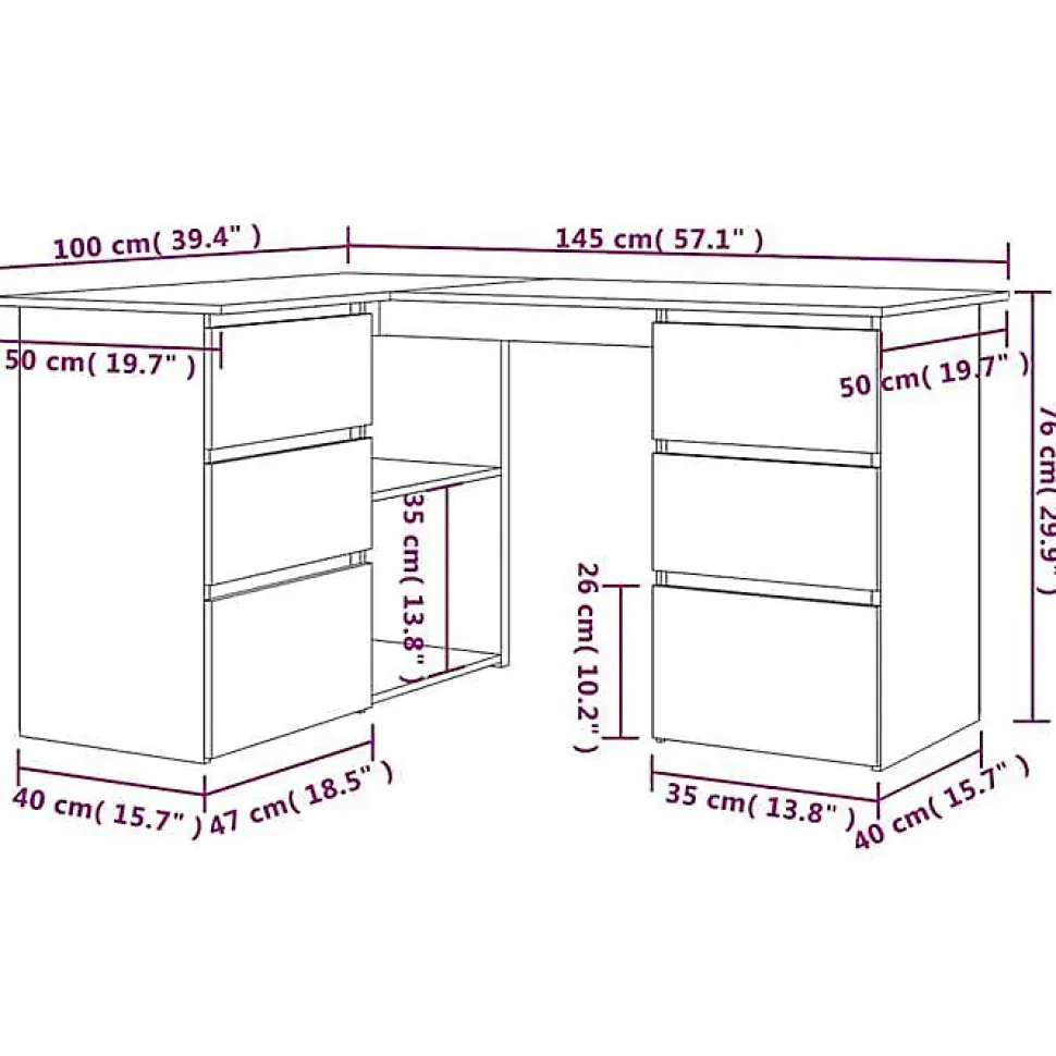Bureau d'angle vieux bois 145x100x76 cm bois d'ingénierie vidaXL