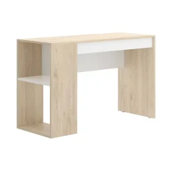 Bureau Dfalc, Bureau polyvalent pour le bureau ou la chambre, Table d'étude linéaire avec étagères, 115x50h74 cm, Chêne et Blanc