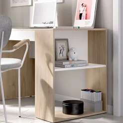 Bureau Dfalc, Bureau polyvalent pour le bureau ou la chambre, Table d'étude linéaire avec étagères, 115x50h74 cm, Chêne et Blanc