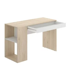 Bureau Dfalc, Bureau polyvalent pour le bureau ou la chambre, Table d'étude linéaire avec étagères, 115x50h74 cm, Chêne et Blanc